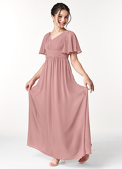 Azazie Temeka Junior Dusty Rose A-Line Pleated Chiffon Dress image3