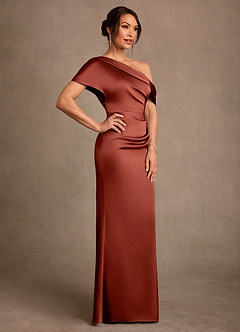 Azazie Rutha Kleider für die Brautmutter Etui One-Shoulder Stretch-Satin Kleid Terrakotta image3