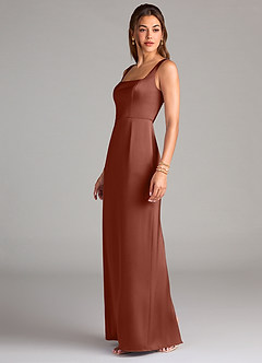 Azazie Flori Brautjungfernkleider Etui Seitliche Cut-Outs Stretch-Satin Kleid Rotbraun image4