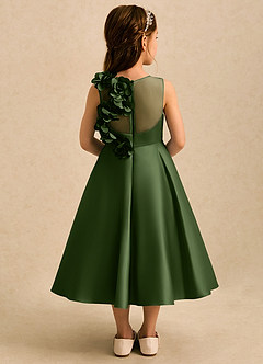 Azazie Kay Flower Girl Dresses Olive A-Line Pleated Matte Satin Dress image2