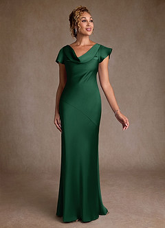 Azazie Shelby Mother of the Bride Dresses Dark Green Mermaid Pleated Stretch Satin Dress image3
