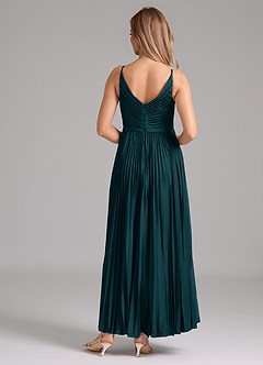 Azazie Raychelle Bridesmaid Dresses Pine A-Line Pleated Stretch Satin Dress image4