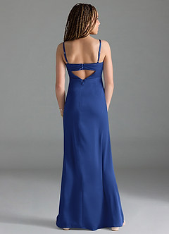 Azazie Leonis Junior Royal Blue A-Line Pleated Stretch Satin Dress image2