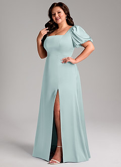 Azazie Fyona Bridesmaid Dresses Mist A-Line Pleated Stretch Satin Dress image5
