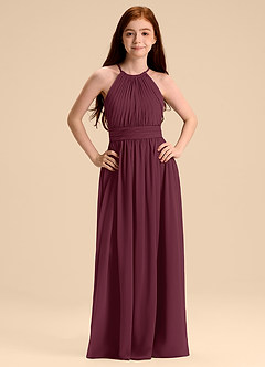Azazie Malone Junior Robe Trapèze en Mousseline de soie Plissée Cabernet image7