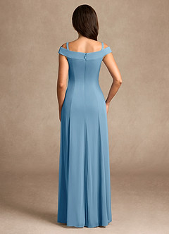 Azazie Ewa Mother of the Bride Dresses Steel Blue A-Line Off the Shoulder Mesh Dress image8