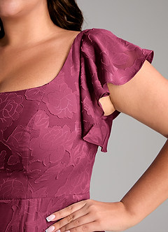 Azazie Bondi Bridesmaid Dresses Mulberry A-Line Side Slit Floral Burnout Dress image11