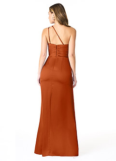Azazie Eren Robes de demoiselle d'honneur Robe Sirène en Satin extensible Ue épaule Orange Brûlée image3