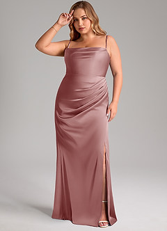 Azazie Leonis Vestidos de damas de honor Vestido de Rosa Polvorienta de Satén Elástico de Corte Sirena Convertible con Plisado image12