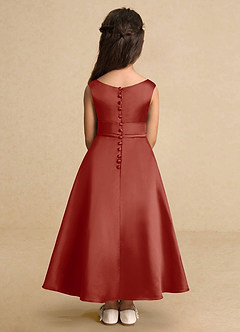 Azazie Lindy Flower Girl Dresses Terracotta A-Line Pleated Matte Satin Dress image7