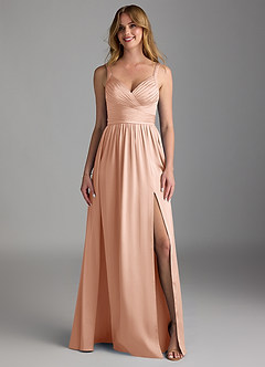 Azazie Chanel Bridesmaid Dresses Rose Gold A-Line Pleated Stretch Satin Dress image5