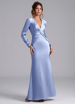 Azazie Tria Vestidos de damas de honor Vestido de Hielo de Satén Elástico de Corte Sirena con Manga larga image1