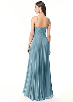 Azazie Vini Bridesmaid Dresses Moody Blue A-Line V-Neck Pleated Chiffon Dress image2