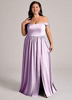 Azazie Calianna Bridesmaid Dresses Frosted Lilac A-Line Off the Shoulder Stretch Satin Convertible Dress image8