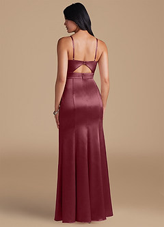 Azazie Shania Vestidos de damas de honor Vestido de Rosa Del Desierto de Satén Metálico de Corte Recto con Plisado image2
