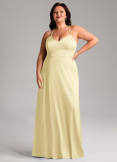 Azazie Mei Brautjungfernkleider A-Linie V-Hals Stretch-Satin Kleid Zitronensorbet image7