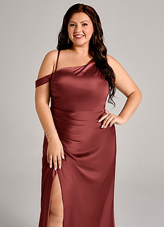Azazie Madelyn Robes de demoiselle d'honneur Robe Sirène Convertible en Satin extensible Asymétrique Terracotta image10