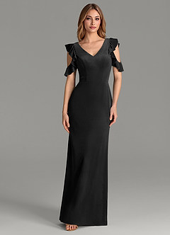 Azazie Mena Bridesmaid Dresses Black Mermaid Ruched Velvet Dress image1
