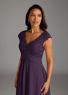 Azazie Irmeli Mother of the Bride Dresses Plum A-Line Lace Chiffon Dress image5