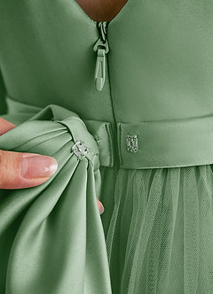 Azazie Suzy Flower Girl Dresses Matcha A-Line with Sleeves Tulle Dress image6