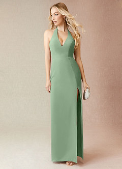 Azazie Yessi Brautjungfernkleider Etui Plissee Chiffon Kleid Matcha image1