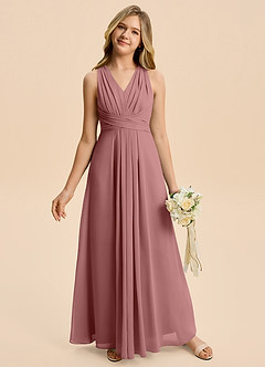 Azazie Kirsten Junior Vestido de Rosa Del Desierto de Gasa de Corte en A con Plisado image4