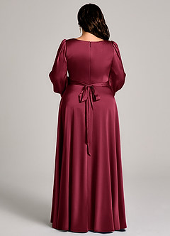 Azazie Leonia Brautjungfernkleider A-Linie Langarm Stretch-Satin Kleid Burgunderrot image6