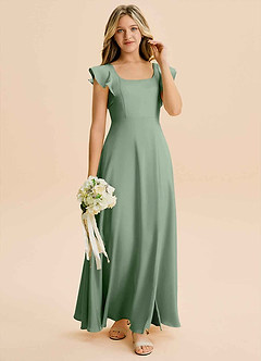 Azazie Bondi Junior Matcha A-Line Side Slit Stretch Satin Dress image4
