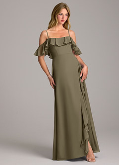 Azazie Aubrie Robes de demoiselle d'honneur Robe Trapèze en Mousseline de soie Épaule décolletée Vert Saule image5