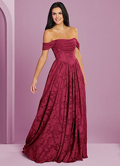 Barbie ♥ Azazie Bridesmaid Dresses Burgundy A-Line Off the Shoulder Floral Burnout Convertible Dress image11