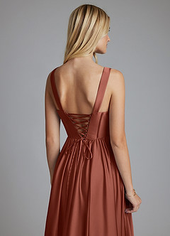 Azazie Delmie Brudtärnklänningar Klä av A-Linje i Stretch Satin Korsett Kastanjebrunt image3