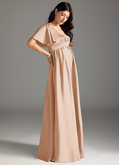Azazie Verna Maternity Bridesmaid Dresses A-Line Ruched Stretch Satin Floor-Length Dress image6