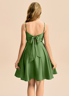 Azazie Miko Junior Basil A-Line Pleated Stretch Satin Dress image2