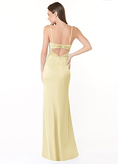 Azazie Leonis Jurken voor bruidsmeisjes Converteerbaar Jurk van Stretch Satijn met Zeemeermin Geplooid Citroensorbet image3