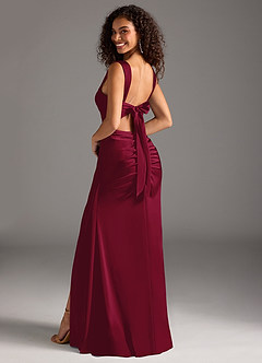 Azazie Jesaphine Bridesmaid Dresses Burgundy Sheath Bow Stretch Satin Dress image2