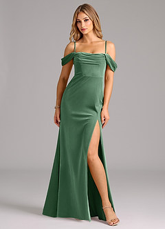 Azazie Saige Bridesmaid Dresses Eucalyptus Sheath Off the Shoulder Velvet Convertible Dress image5