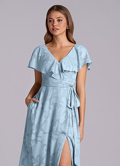 Azazie Lainey Brautjungfernkleider A-Linie mit Taschen Blumen-Burnout Kleid Himmelblau image7