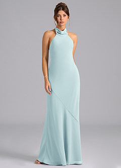 Azazie Velli Bridesmaid Dresses Sea Glass Mermaid High Neck Chiffon Dress image6