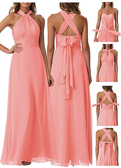 Azazie Fifi Robes de demoiselle d'honneur Robe Trapèze Convertible en Mousseline de soie Sans bretelle Corail image9