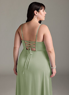 Azazie Marchella Robes de demoiselle d'honneur Robe Trapèze en Satin extensible Corset Vert Sauge image12