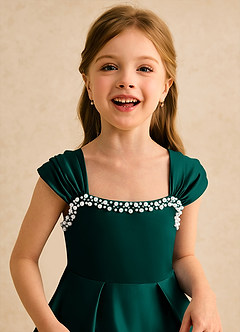 Azazie Yosemite Jurken voor bloemenmeisjes Baljurk Jurk van Mat Satijn Sweetheart Halslijn Pijnboom image7