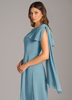 Azazie Tella Bridesmaid Dresses Moody Blue A-Line One Shoulder Chiffon Dress image8
