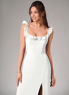 Azazie Callie Bridesmaid Dresses White Mermaid Side Slit Chiffon Convertible Dress image6