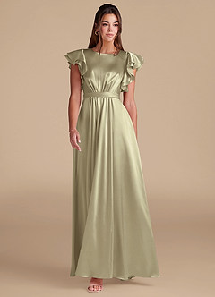 Azazie Daphne Modest Bridesmaid Dresses A-Line Ruched Metallic Satin Floor-Length Dress image3