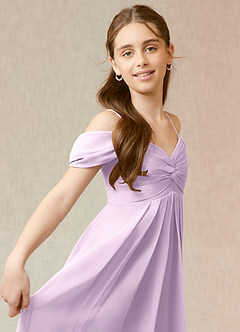 Azazie Kaitlynn Junior Robe Trapèze en Mousseline de soie Épaule décolletée Frostiges Flieder image6