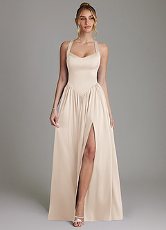 Azazie Francis Bridesmaid Dresses White Alabaster A-Line Corset Stretch Satin Dress image1
