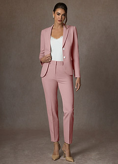 front Whitney Dusty Rose Structured Stretch Full Length Pants Suit