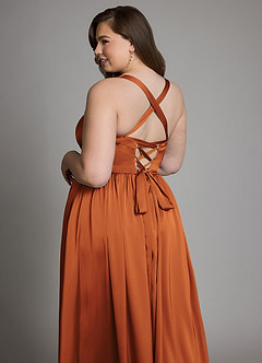 Azazie Francis Bridesmaid Dresses Cinnamon A-Line Corset Stretch Satin Dress image15