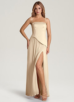 Azazie Tierney Bridesmaid Dresses Champagne A-Line Strapless Chiffon Convertible Dress image3