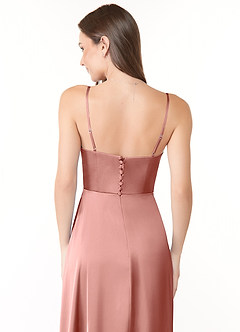 Azazie Halsey Bridesmaid Dresses Rosette Sheath Side Slit Stretch Satin Dress image3